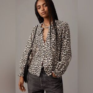 NWT Pilcro Anthropologie Leopard Print Keira Collared Button-Front Blouse